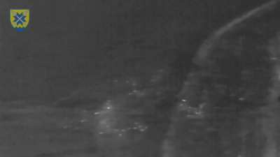 Artillery of the 56th Motorized Brigade strike Russian positions adjusting fire with drones. January 2024