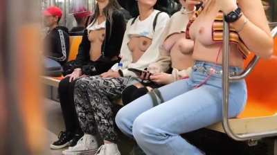 We flash our Perky boobs on the subway