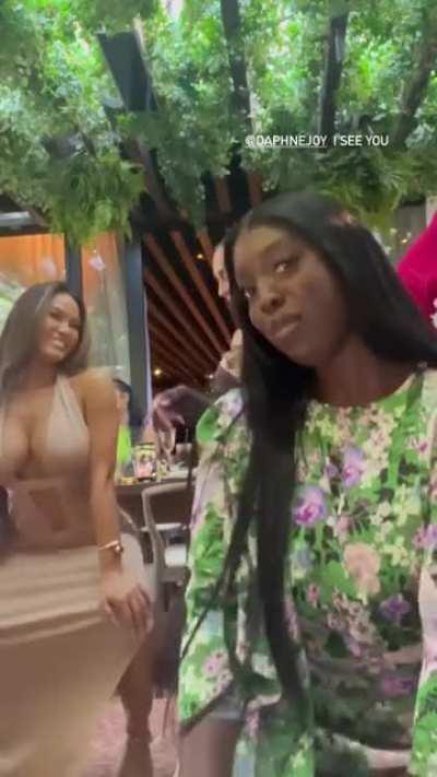 Dancing with friend at wedding