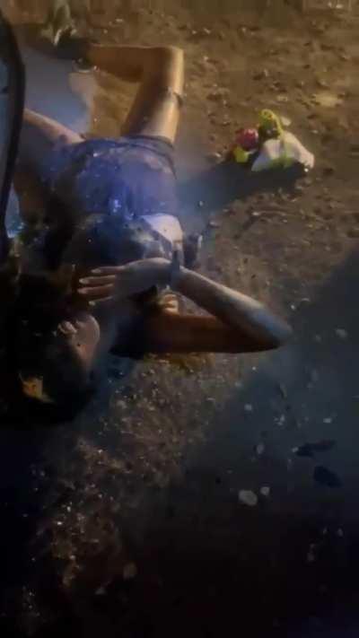 This is a gruesome video. I dont know if to share it but it is so horrific I dont know if we should be silent. This is a burnt corpse of one of the rave goers trying to escape the Hamas beasts.