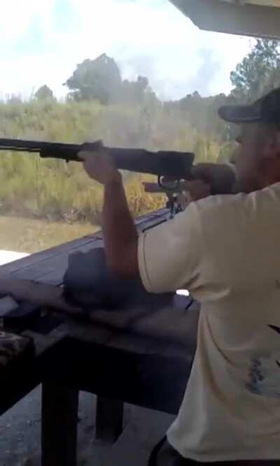 Good for him! He's wearing ear protection. And that is extremely important when shooting a gun over black powder.