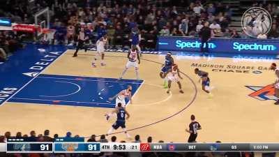 [Highlight] Jaylen Nowell picks-up the stray Knicks pass to score on the other end to put the Wolves ahead by 2-points and keep-up a 10-0 Wolves run.