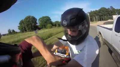 Dude almost crashes into guy on a Honda CBR