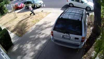 Homeowner snags purse from package thief's car