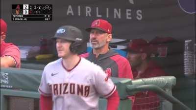 Slade Cecconi, born 6/24/1999 in Oviedo, FL, hits the batter's bat with the ball and it deflects into the catchers groin resulting in his first career strikeout.
