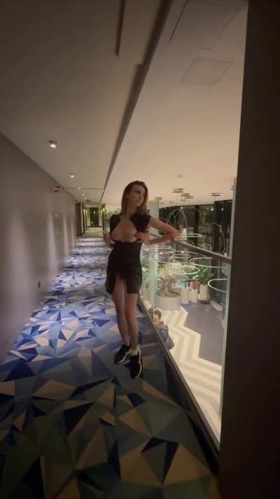 Above reception and in front of the entrance