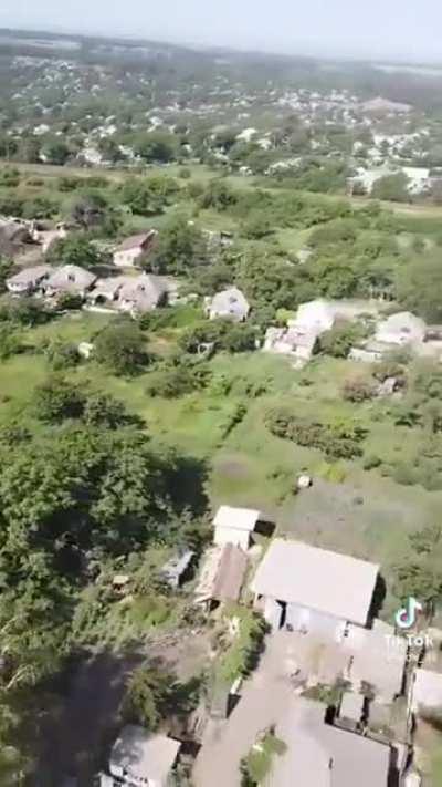 Helicopter footage showing the destruction in Popasnaya