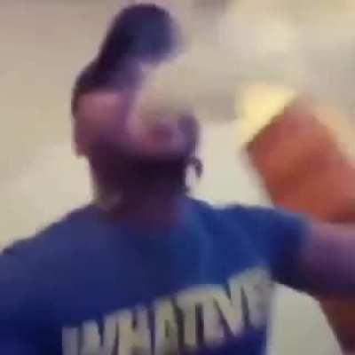 Man inhales a fire extinguisher for likes