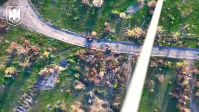 Ukrainian drones knocks out Russian surveillance drones with a type of stick in/near Chasiv Yar. May 2025