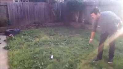 Throw knife at spray can