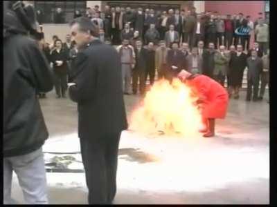 demonstration of how 'not' to build fire