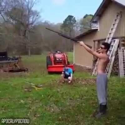 Holding a shotgun like it's pistol