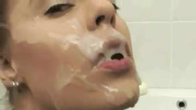 Slut Takes Big Load in the Bathroom