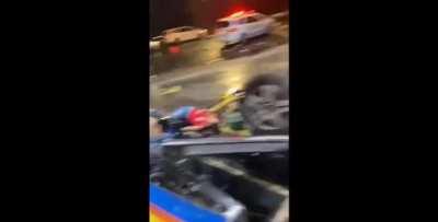 Crash in gas station (with aftermath)