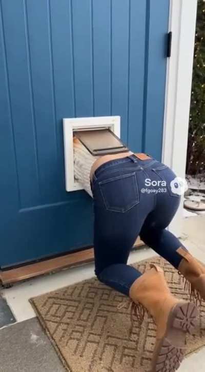 Woman stuck in dog door