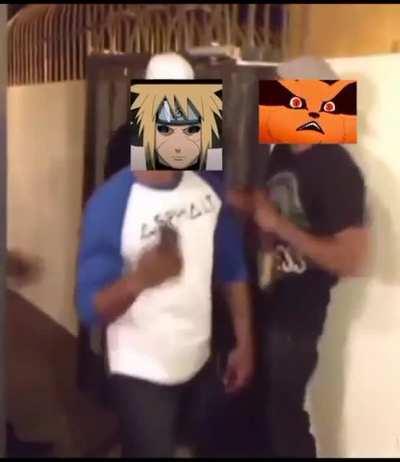 Kurama getting walked like a dog