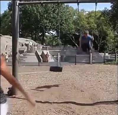 You're heard of people who can't walk and chew gum at the same time? Guess what he can't do while chewing gum.