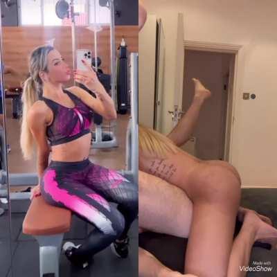 Imagine hooking up with this Gym bunny, and finding out she has a cock?