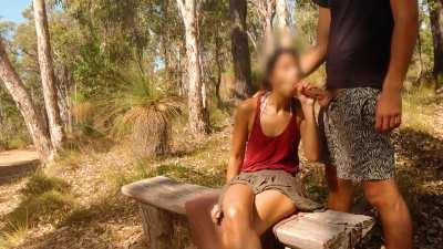 Most sneaky sex we ever had...getting a blowjob right by the path!