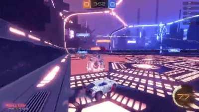 squished the ball against another car to save on dropshot