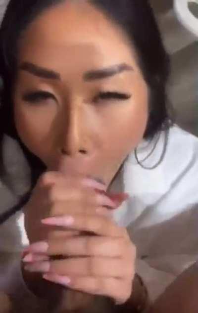 cute asian girl can't go beyond the tip