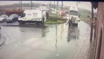 Truck gets discombobulated in Belgium train accident