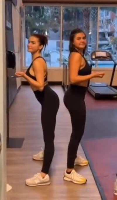 Paris Berelc and Amber Frank being goofy and twerking at the gym on RJay's story