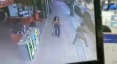 woman gets randomly hip checked