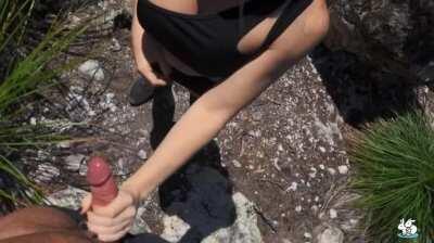Big tits blonde outdoor anal