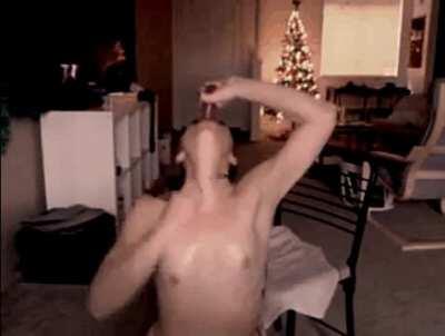 She play with her Christmas present, causing a massive throat bulge