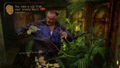 Fleeing from Vault 22 with your companion be like: