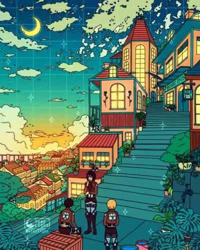 Eren, Mikasa & Armin back in Shiganshina (by @seerlight)