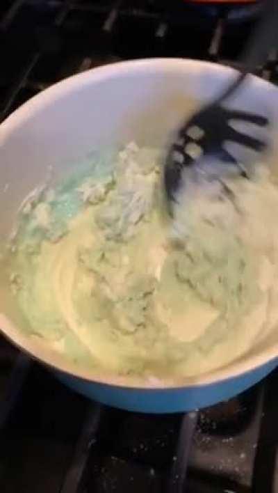 Blue Gatorade macaroni with blue Gatorade sauce