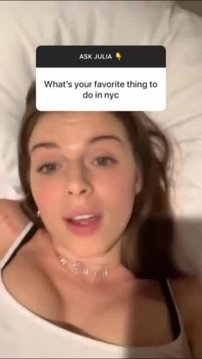 On bed, answering questions on IG for The Face magazine (Julia Fox, 4/17/20)
