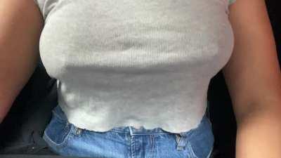 Always braless, even when I’m riding next to you in the car. Hope you don’t mind ;)