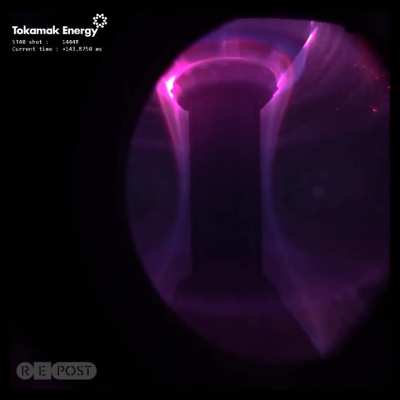 Plasma inside the ST40 fusion reactor, filmed in color for the first time