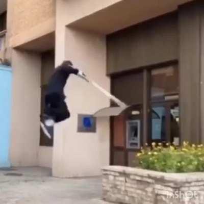 Doing parkour in crutches