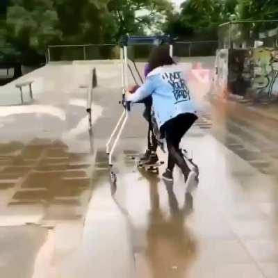 He has Cerebral Palsy and wanted to skate board so his mom created this for him so that he could. Mother Of The Year🌸