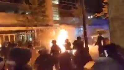 Portland Rioter Hits Police with Molotov