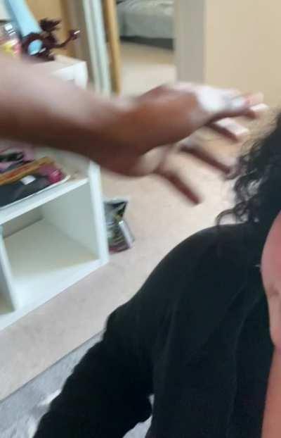 Spit trails from my dick to her lips