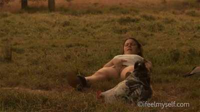 Masturbating girl interrupted by large cock