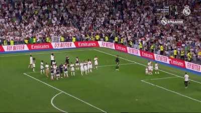 Toni Kroos laps around the entirety of Santiago Bernabeu with his children knowing this is the last moments of his time at the stadium with the fans.