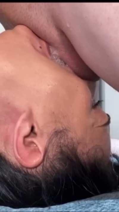 He never shows mercy when he rams his cock in her throat