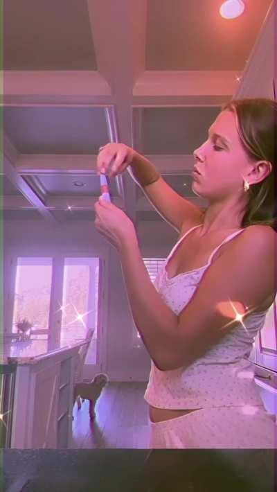 Millie Bobby Brown. No bra no panties showing off her cameltoe, cute ass and nipple. It's like an invitation to fuck her