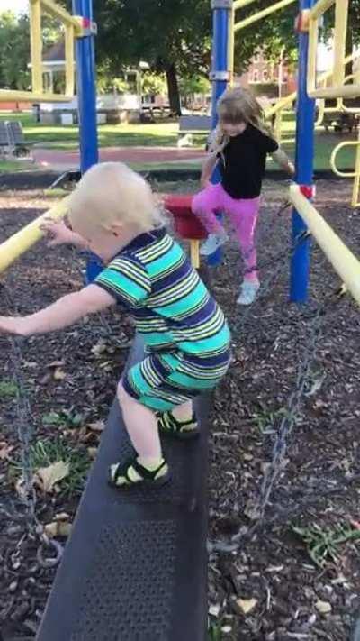 Toddler Learning Balance (the hard way)