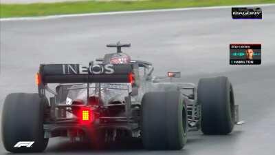 Tribute on Hamiltons visor and Team Radio with Hamilton in tears