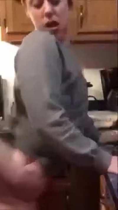 Surprising Mom in the kitchen when I come back home