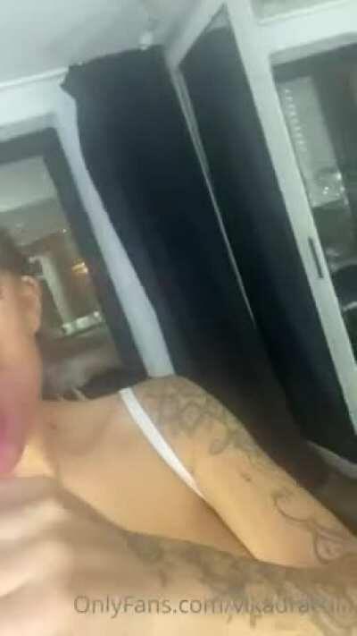 Vika Sucking Pink Dildo