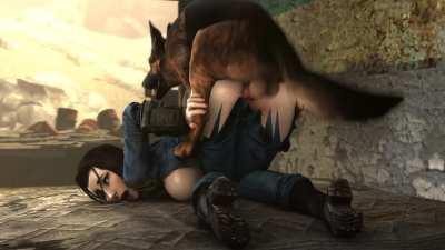 Elizabeth and a really fast dog (noname55) [Bioshock Infinite]