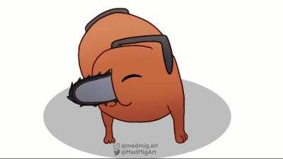 The dancing pug meme but its Pochita (@MedMigArt)